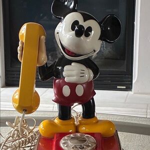 Vintage Mickey Mouse Rotary Phone in Black, Red & Yellow. Excellent condition